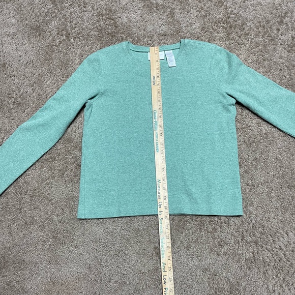LIZ CLAIBORNE WOMENS LONG SLEEVE RIBBED SHIRT. LIGHT GREEN. PETITE. - Picture 5 of 9